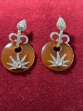 Vintage Ross- Simons Diamond and Amber Quartz Earrings